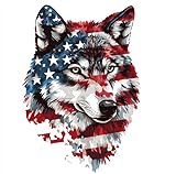 MAKTEM Patriotic Wolf Car Sticker, American Flag Grey Predator Vinyl Decal for Cars, Trucks, SUVs, USA Wildlife, Durable Outdoor, Bumper & Window Sticker for Animal Lovers (Wolf)