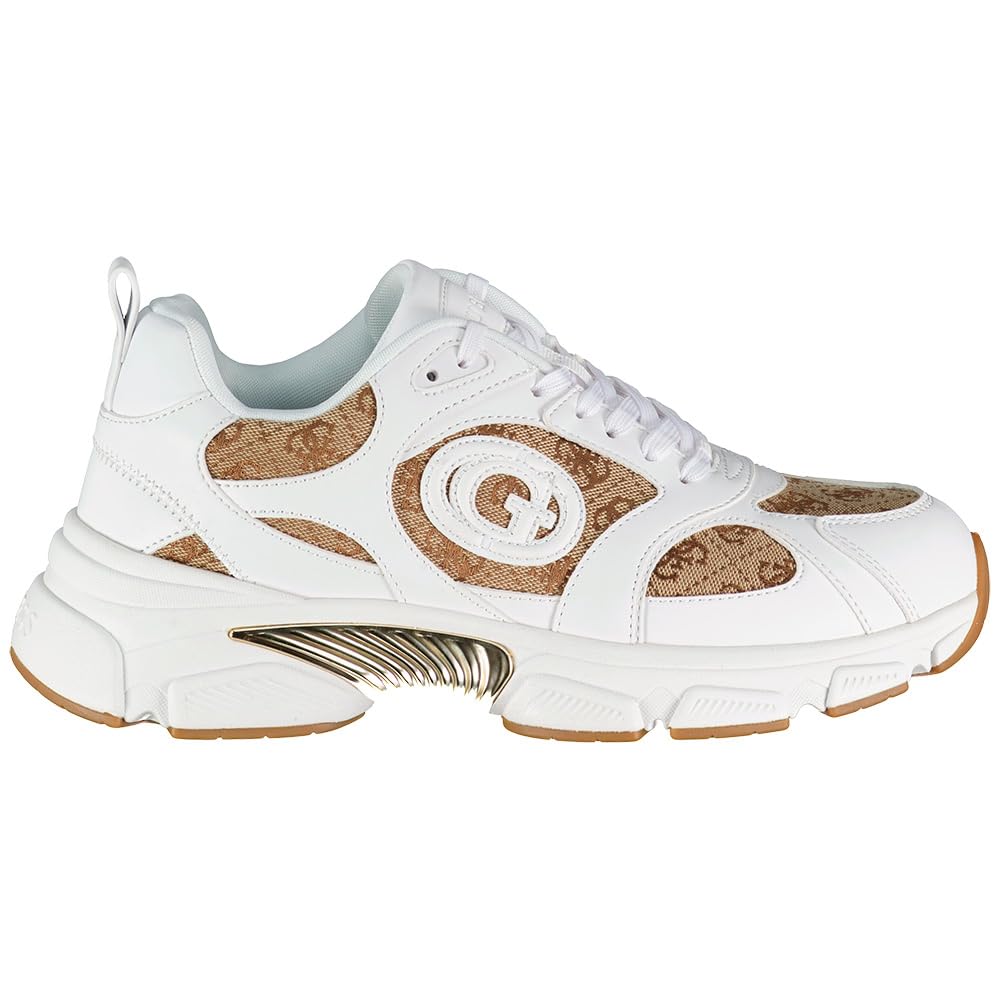 Guess Sneakers Bianche Con Dettagli In Marrone, Suola In Gomma, Bianco, 39 Eu-image