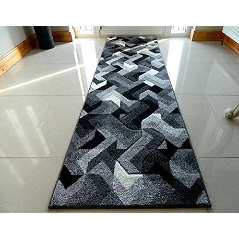 BLACK SILVER WHITE GREY PUZZLE SMALL MEDIUM XX LARGE RUG NEW MODERN SOFT THICK CARVED CARPET NON SHED RUNNER BEDROOM LIVING ROOM AREA RUG MAT (66 x 230 cms (runner)) Cover