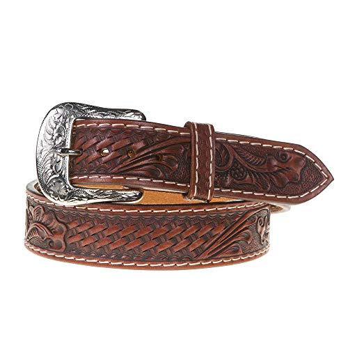 Western Fashion Men`s Chestnut Basket Floral Twisted X Belt Chestnut 46