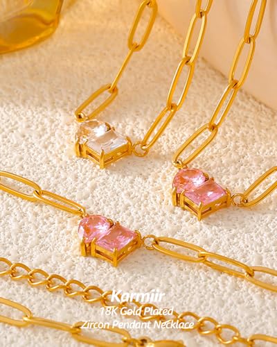 Women's Necklace 18K Gold Plated Paperclip Chain with Square & Teardrop Zircon Gemstones Pendant, 15.7"+2" Adjustable Elegant & Sweet Dainty Jewelry for Everyday Wear2