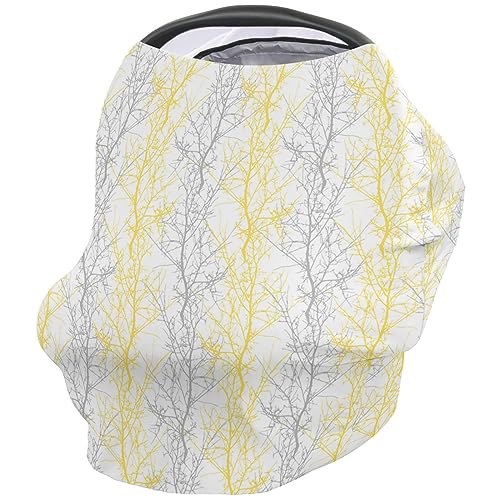 Nursing Cover for Breastfeeding Scarf, Yellow and Grey Branch Baby Car Covers Super Soft Multi Use for Canopy Shopping Cart Cover Blanket Stroller Cover