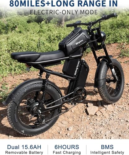Image of Riding'times 31.2AH Moped Style Ebike for Adults 1500W, Max 31MPH & 70-150 Miles, Long Seat Electric Dirt Bike with 20 inch Fat Tire, Full Suspension E Bike All Terrain