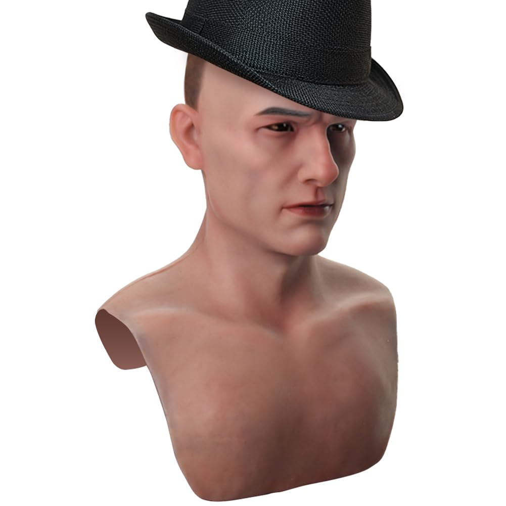 LCUPPON Realistic Silicone Face Mask Male for Cosplay Halloween Crossdresser (Tan)