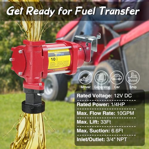 Image of TRUPOW 12V DC 10GPM Self-priming Gasoline Diesel Oil Fuel Transfer Explosion-proof Pump Kit with with Particulate Filter and Nozzle for Gasoline Diesel Kerosene & More