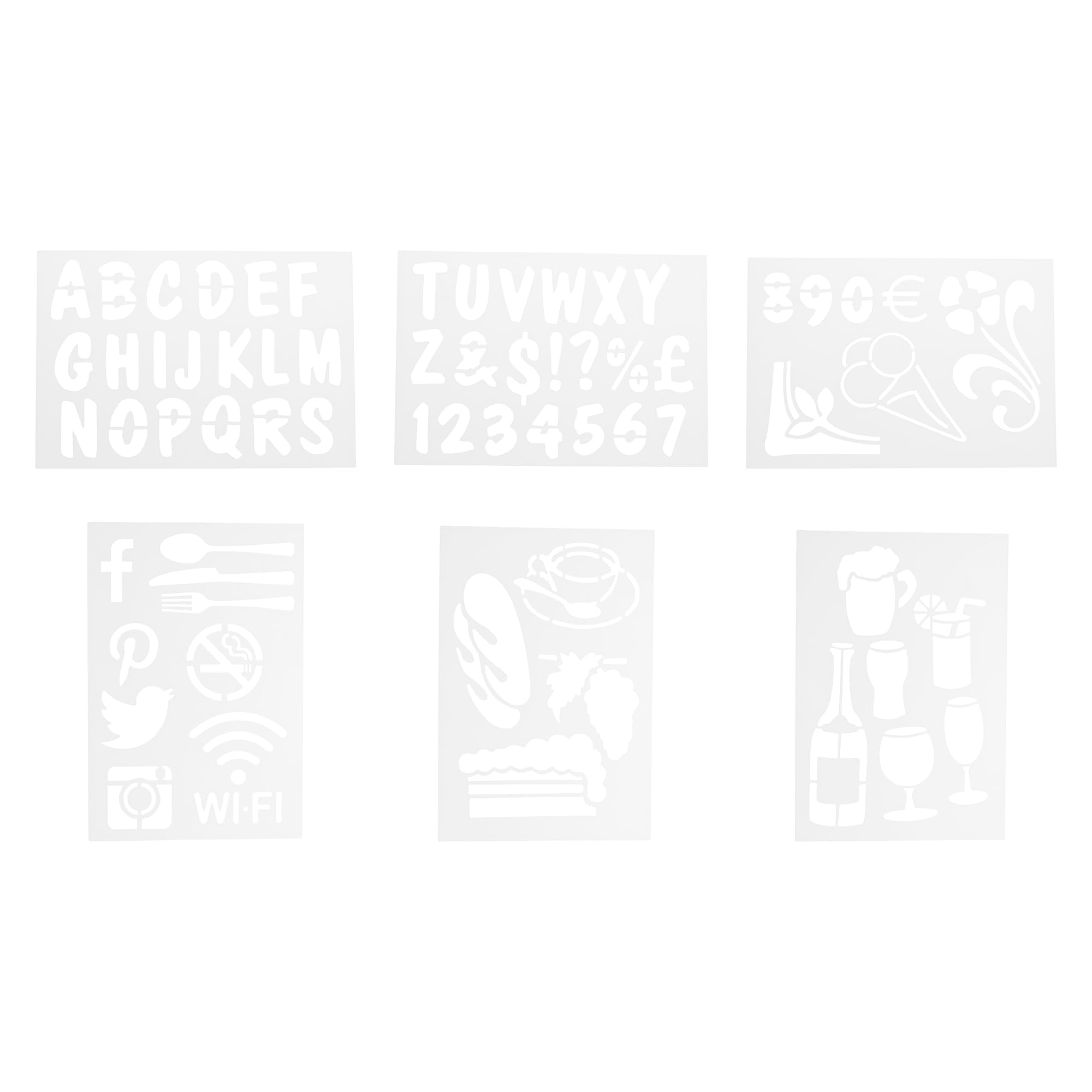 Securit Liquid Chalk Marker Stencil Set Plastic (Pack of 6) SECSTN-5