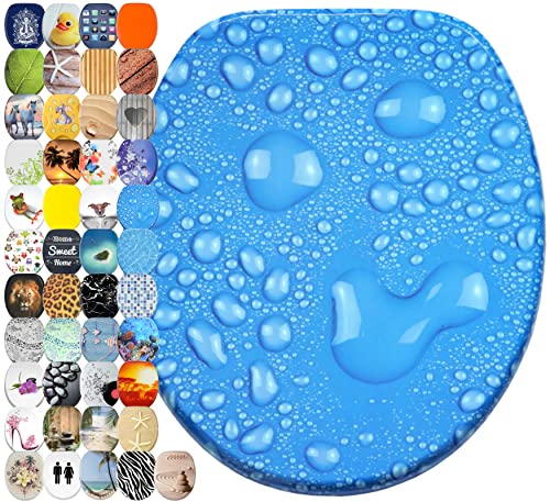 Sanilo Sedile WC con chiusura ammortizzata, grande scelta di belli copriwater da legno robusto e di alta qualità (Gocce di rugiada blu)