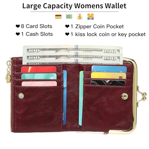 Wallet Women Small RFID Blocking Bifold Leather Wallets for Women Vintage Coin Purse With Zipper and Kiss Lock - Image 3