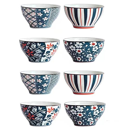 Image of Porcelain Japanese Style Ceramic Bowls Set with Gift Box, for Cereal, Salad, Soup, Pho, Ramen, Dessert, Rice, Noodle, Pasta Bowl Set - Microwave Safe, Stackable (Pack of 8)