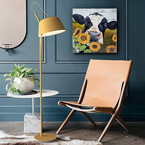 Cow Wall Art Farmhouse Cow Pictures Wall Decor Country Sunflower And Cow Painting Canvas Print Decor Rustic Wall Decor For Kitchen Bathroom Dining Room Framed Artwork Farm Cow Wall Decor 20"X20" #TOP3