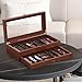 AUTOARK 2-Tier PU Leather & Velvet Knife Organizer with 17 Slots,Transparent Glass Top & Drawer,Compact Storage for Pocket Knives,Perfect for Men's Collections & Gifts,Coffee,MKAW012