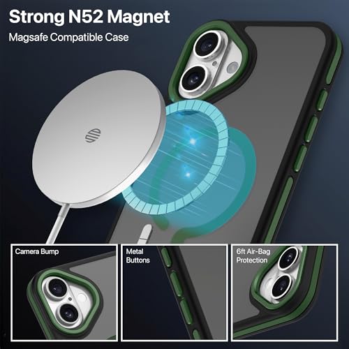 Image of eller sante Elementrix Back Cover Case for iPhone 16 Plus Scratch Resistant Camera Screen Protector TPU Shockproof 10ft Drop Protection Support Mag-Safe Wireless Charging- Green