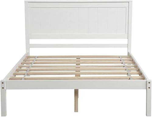 Miniatura 5 de Cama de plataforma de tamaño matrimonial marco de cama de plataforma de madera maciza con cabecera y soporte de listones de madera no necesita