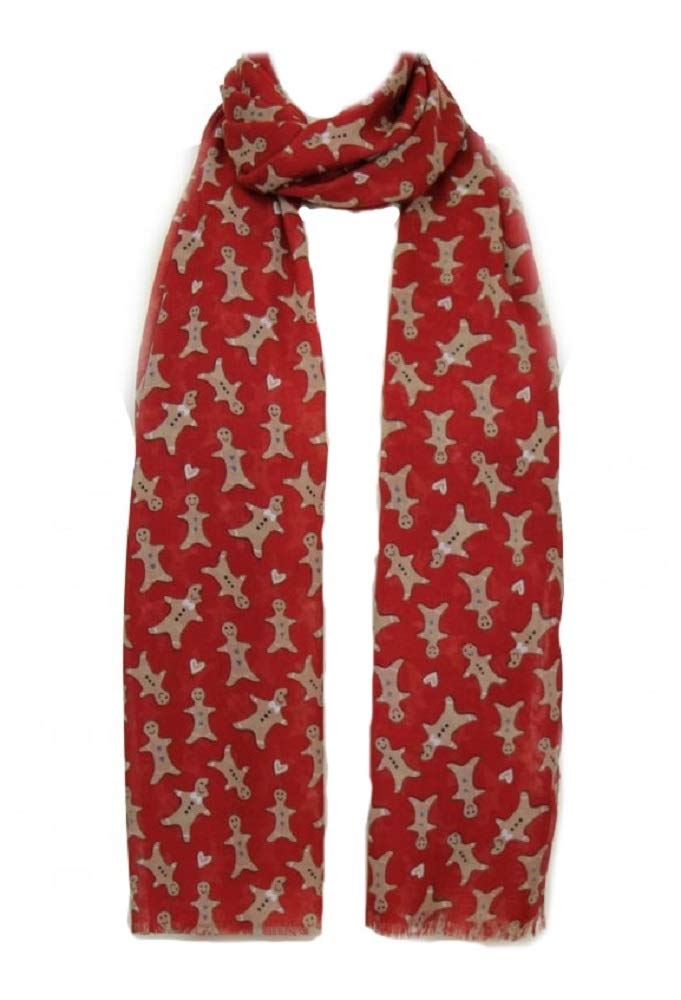 LilyRosa Women's Red Gingerbread Men Scarf Red Scarves Shawl Wrap