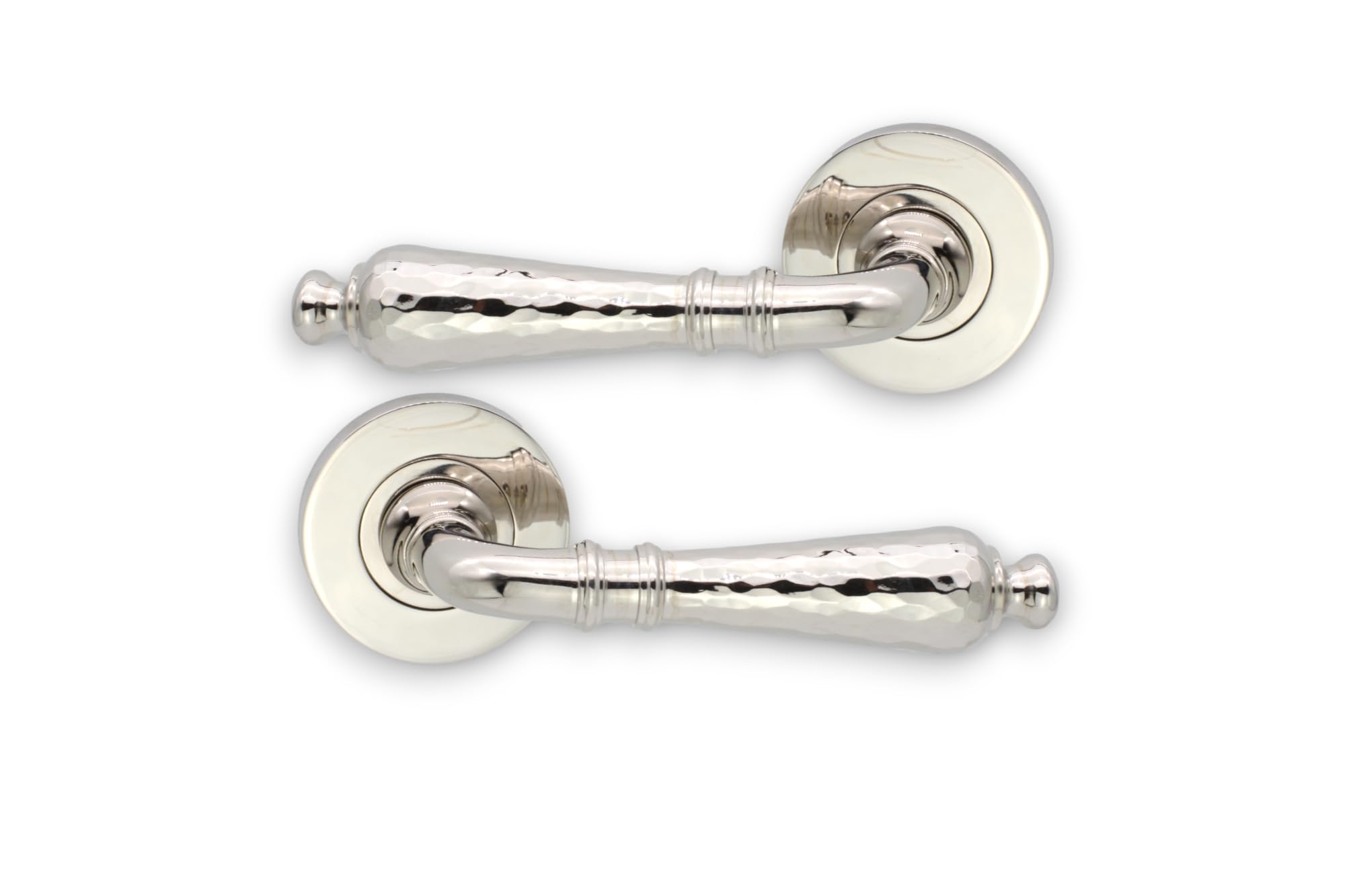 Infinity Decor Hammered Brass Lever on Rose Latch Door Handles Polished Nickel - for Interior & Exterior Use
