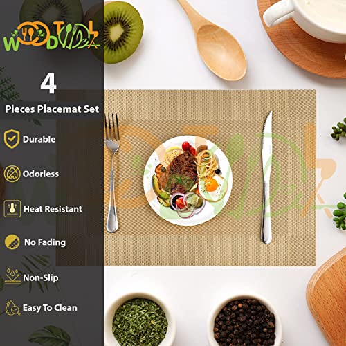 Image of Placemat Set of 4 - Heat and Stain Resistant Dinner Mats - Decor Accessories - Dining Table mat - Washable Table Mats (4-Piece, Gold)