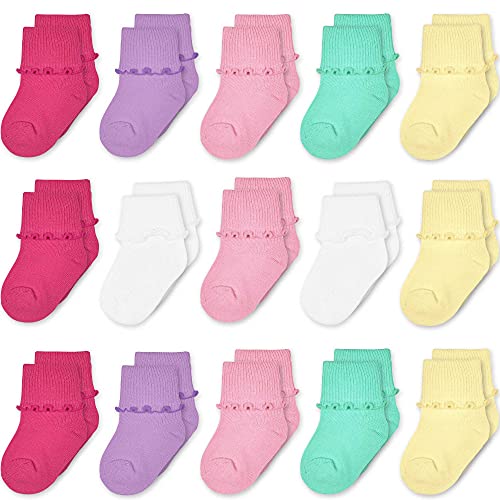 GENTABY Calcetines de encaje para bebé y niña, bonitos y atractivos, de algodón suave, elásticos, 15 pares para niñas de 0-1, 1-3, 4-6 años, para niñas, multicolor, 1-3 años Cover