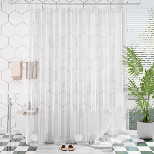 Image of AmazerBath Extra Long Shower Curtain 90 Inches Long, Clear Premium PEVA Plastic 72x90 Inches, Tall Bathroom Curtain Heavy Duty with 3 Weighted Stones and 12 Grommet Holes