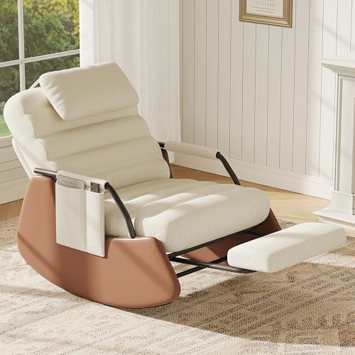 Zorvani Mecedora con función reclinable y reposapiés, sillón Moderno de Relax con Respaldo Ajustable en 3 Niveles, sillón Mecedora Acolchado con reposacabezas y reposabrazos