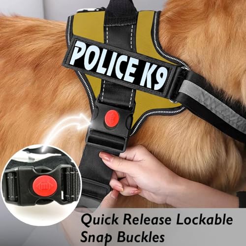 Image of Berlin's Police K9 Dog Harness with Leash, Dog Vest with Handle, Reflective Adjustable No-Pull Harness for Dogs Heavy Duty Nylon, for Training, Patrol, Hiking (Golden, Medium (13-20Kg))