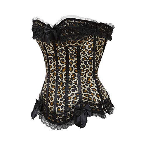 FEELHH Corset Sexy,Leopard Print Satin Overlay Corset Top, Classic Womens Punk Corset Sexy Costume Lingerie Basque Halloween Retro Nightclub Party Outfits Plus Taille, Leopard,S