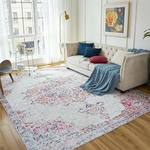 Machine Washable Rug 5’x 7′ Vintage Design Washable Area Rugs with Non Slip Rugs for Living Room Bedroom Traditional Woven Rug Carpet Stain Resistant Dining Home Office Boho Rug