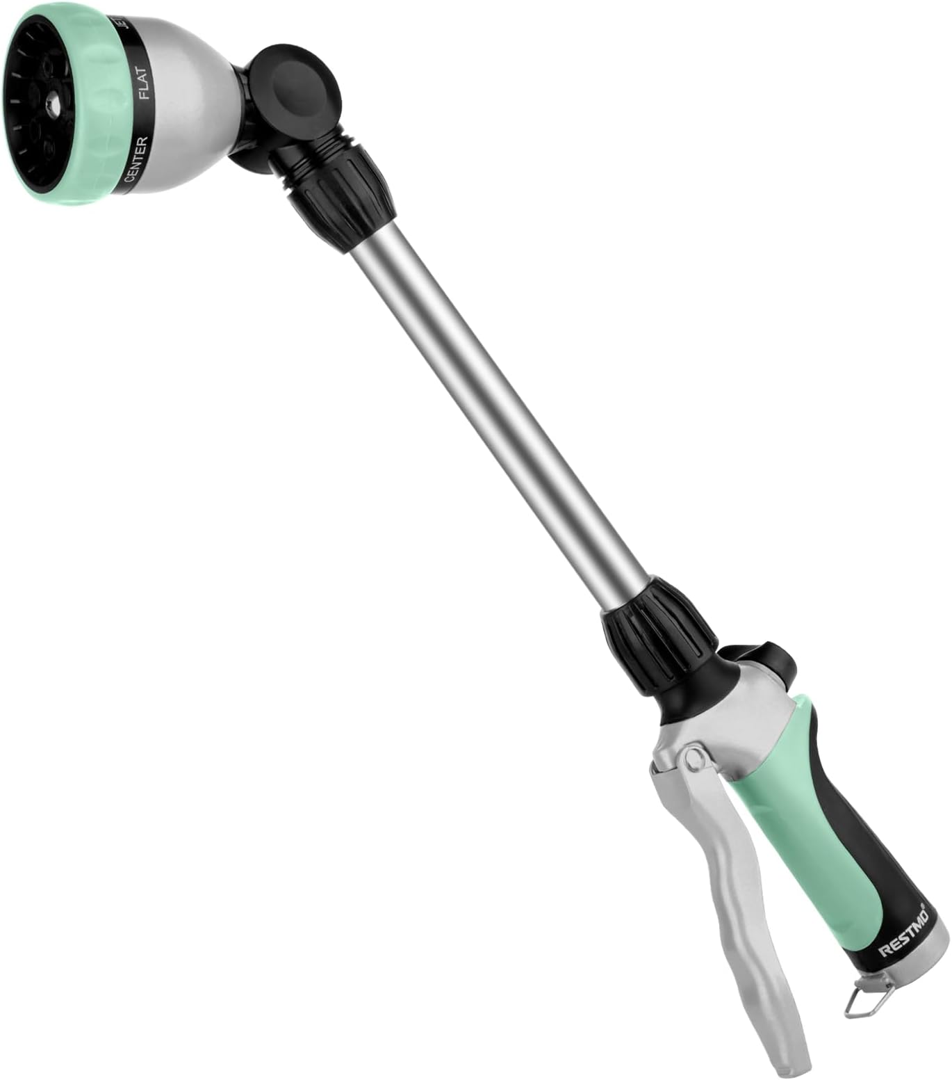 RESTMO Metal Watering Wand, Heavy Duty Garden Hose Wand with 180° Swivel Ratcheting Head, 16'' Hose Nozzle Sprayer with 7 Spray Patterns and Flow Control, for Water Hanging Baskets and Shrubs, Cyan
