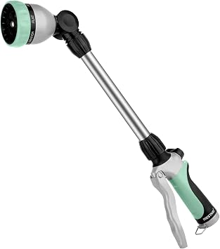 RESTMO Metal Watering Wand, Heavy Duty Garden Hose Wand with 180 Swivel Ratcheting Head, 16 Hose Nozzle Sprayer with 7 Spray Patterns and Flow Control, for Water Hanging Baskets and Shrubs, Cyan