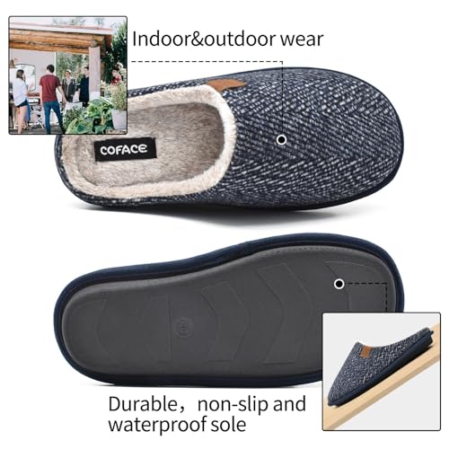 Image of COFACE Mens Cozy Memory Foam Scuff Slippers Casual Slip On Warm House Shoes Indoor /Outdoor Sandal Slippers With Arch Support Rubber Sole Size 7-15