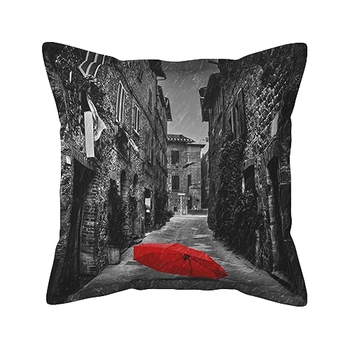 Housses de coussin extérieur style rustique motif parapluie rouge en cuir