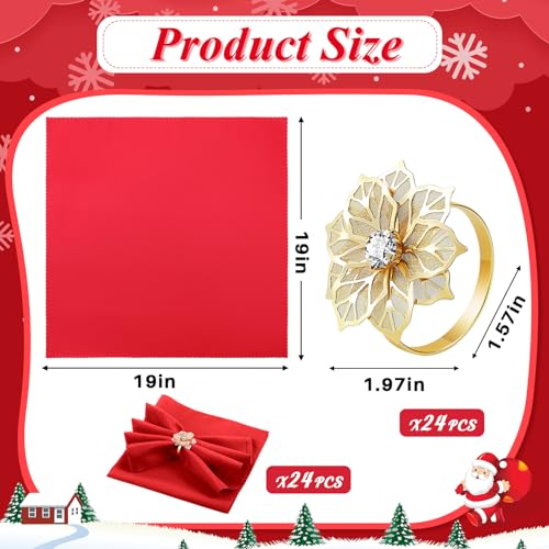Set de 48 servilletas rojas y anillos dorados Preboun miniatura 2