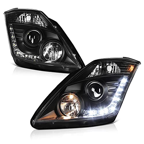 [For 2003-2005 Compatible With Nissan Z33 350Z Halogen Model] Led Strip Black Projector Headlight Headlamp Assembly, Driver & Passenger Side #TOP14