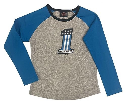 Harley-Davidson Big Girls' #1 Colorblock Rib Long Sleeve Raglan Tee - Gray
