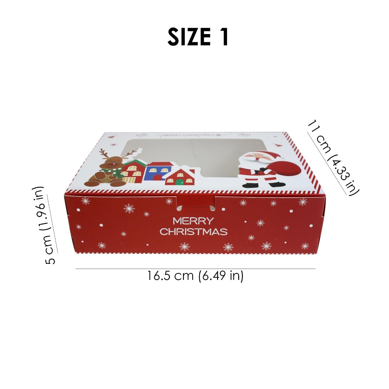Emartbuy Lot de 36 boîtes cadeau de Noël 16,5 x 11 x 5 cm - Blanc et rouge - Avec couvercle transparent