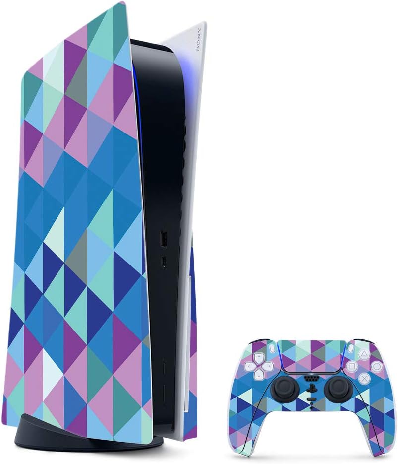 MightySkins Gaming Skin for PS5 / Playstation 5 Bundle - Blue Green Polygon | Protective Viny wrap | Easy to Apply and Change Style | Made in The USA