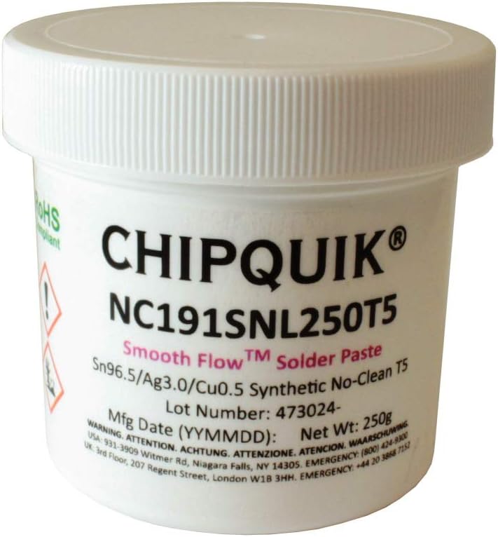 Chip Quik NC191SNL250T5 Smooth Flow Lead-Free Solder Paste SAC305 T5 250g Jar