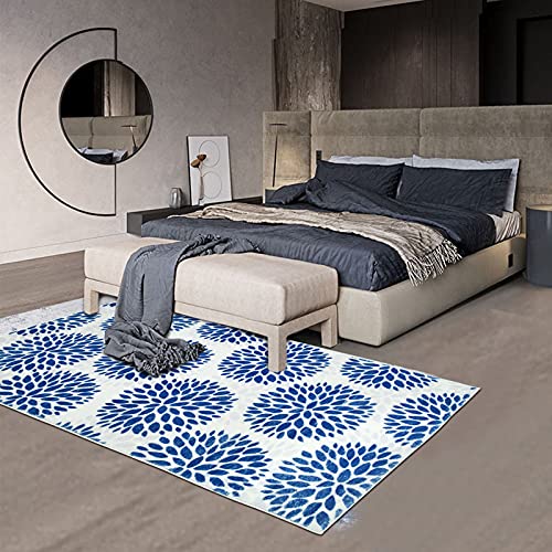 Floral Bedroom Runner Rug, Blue Floral Nonslip Washable Bedroom Rug 2'6 X 5'2 Soft Bedside Décor Carpet Fluffy Area Rugs For Kids Room #TOP5