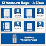 ETENWOLF 12 Sacs de rangement sous vide avec pompe sans fil rechargeable, sacs à étanchéité sous vide pour vêtements et voyages, Space Sacs de sauvetage en plusieurs tailles de charge, parfait pour les bagages et valises