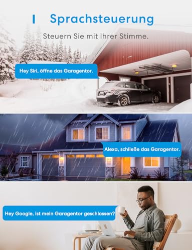 Meross Smart Garagentoröffner Fernbedienung, kompatibel mit CarPlay, Apple HomeKit, Siri, Alexa und Google, Universal WLAN Garagentoröffner mit Benachrichtigung, Sprachsteuerung, Auto-Close und Timer