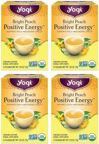Yogi Bright Peach Positive Energy Tea, 16 Tea Bags (4 Pack)