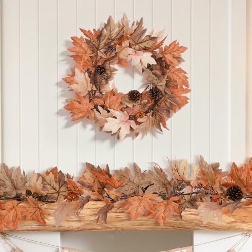 6 Ft Fall Garland with Lights & Timer, Thanksgiving Fireplace Mantel Decor - image 4