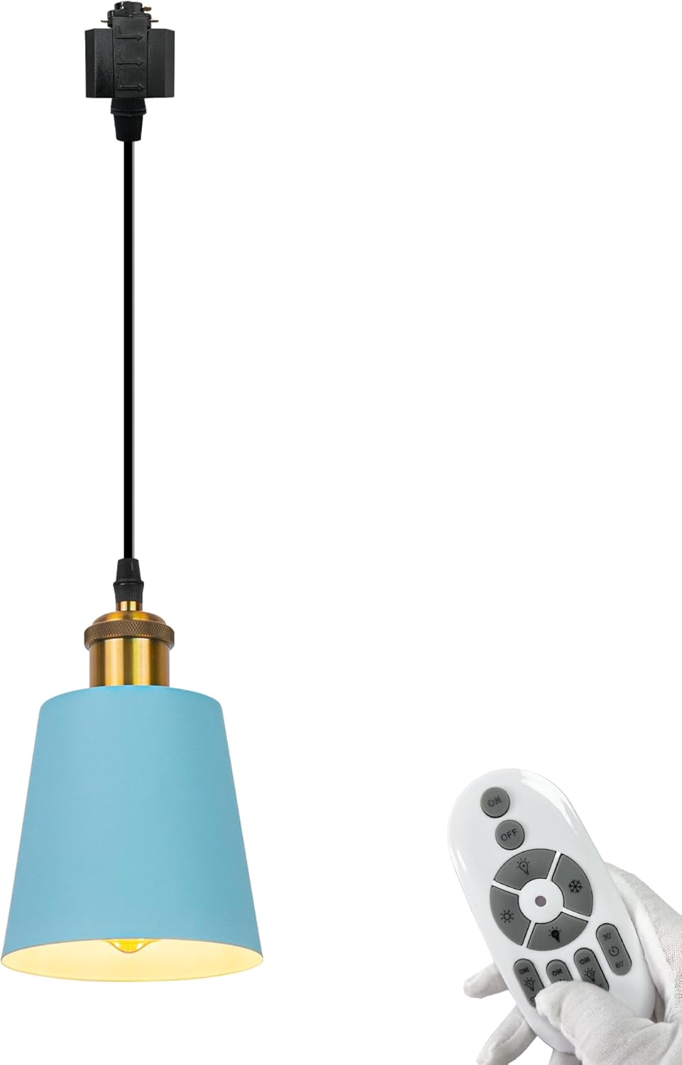 H-Type Track Pendant Light with 3.2 ft Cord Blue Metal Cone Cage Shade Nordic Style Industrial Factory Pendant Lamp Track Lighting, Smart Edison Bulbs Timer for Kitchen Island