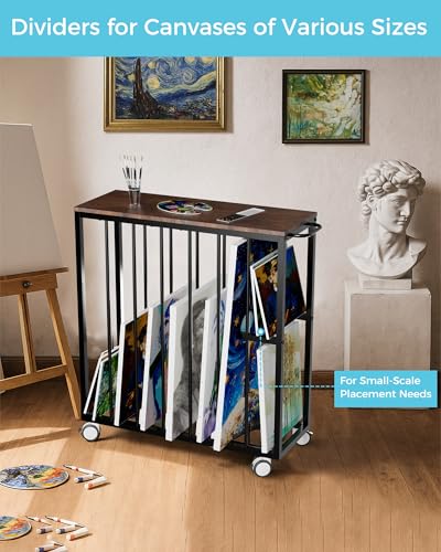 Image of Art Storage Rack, Drying Painting Canvas Rack with Wheels, Rolling Art Print Display Rack with Handle, Art Storage Display Stands for Classroom, Art Studios and Schools