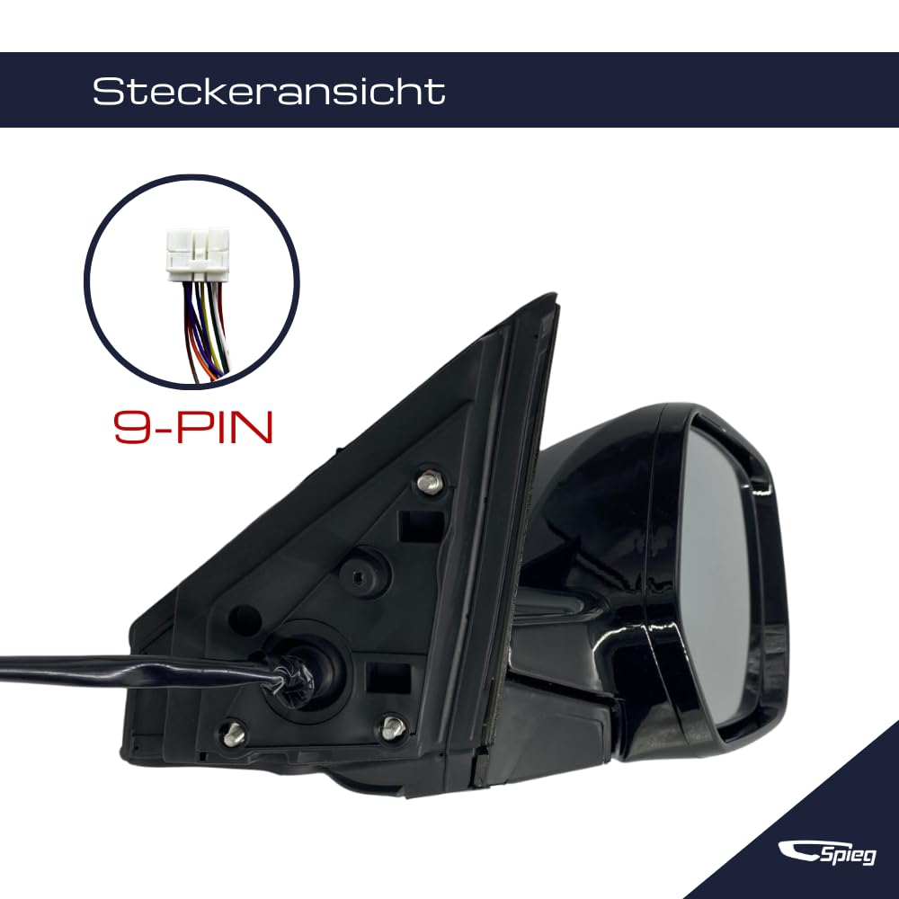 Spieg Außenspiegel Rechts für Honda CR-V 3 2007-2011 Elektrisch Einklappbar, mit Blinklicht, Glänzend Schwarz, 9 PIN