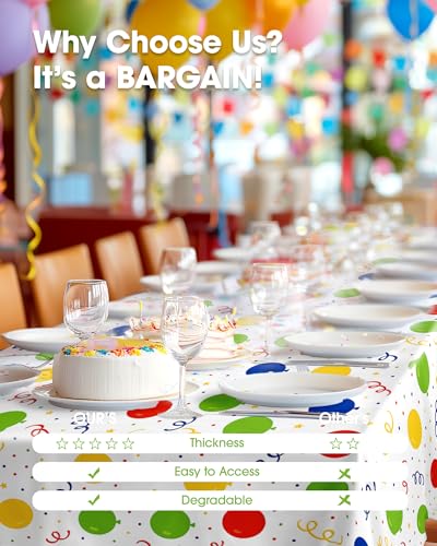 Pureegg Plastic Table Cloth Disposable 8 Pack, 54 x 108 Inch TableCloths, Picnic, Happy Birthday Decorations for Girls Boys, Baby Shower Party, Rectangle, Plastic Cover, Leakproof & Sturdy, Birthday #5