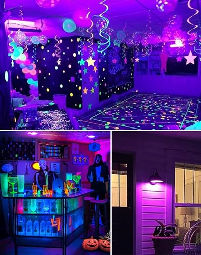 Image of 15W LED Black Light Bulb 120V E26 Base UV 395-400nm UVA Level 2 Pack Black & White Panda Design for Glow in The Dark Body Paint, Party, Halloween, Fluorescent Posters Indoors & Outdoors