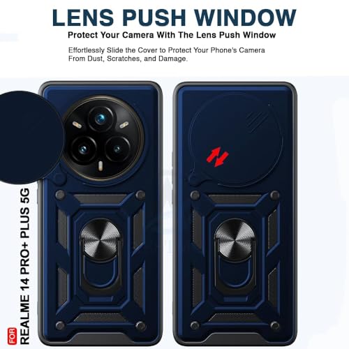 Image of AIBEX Back Cover for Realme P3 Pro 5G / Realme 14 Pro Plus 5G | D10 Tough Armor Case | Sliding Camera Shield | 360 Protection | Kickstand Ring Holder | Military-Grade Shockproof Bumper Case