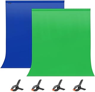 UTEBIT 2-in-1 Reversible Green Screen and Blue Screen, 1.5 * 2m Blue & Green Photography Backdrop with 4x Backdrop Clip, Double-Sided Polyester Photo Screen for Photo Video Gaming Studio