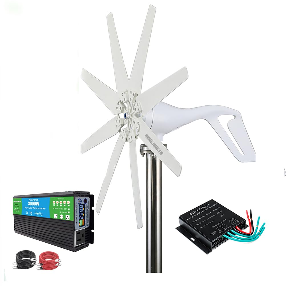 Generatori eolici ad ASSE Verticale da 6000 W per Kit per Uso Domestico, generatore a turbina eolica Piccolo Mulino a Vento 12V-220V per terrazza/Chalet/Barca da Pesca/Camper