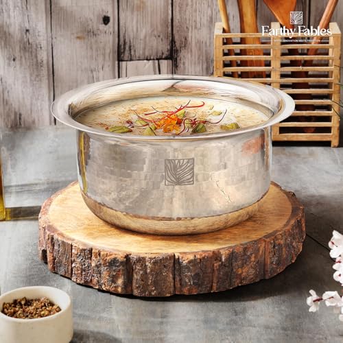 Image of Earthy Fables Hammered Stainless Steel Tope /Patila /Bhogona for Milk, Boiling - 1.25kg, Heaviest in Class, Better Nutrition, Heat Distribution, Uses Less Oil, Stove & Induction Bottom, 20cm, 3.25L